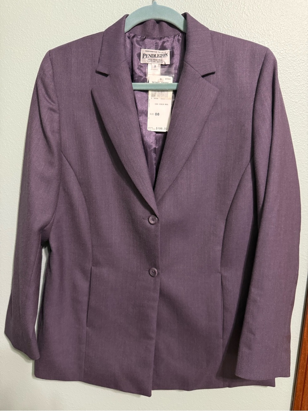 Vintage Pendleton 100% Virgin Wool Blazer Jacket Mauve Purple Women's Size 8 NWT